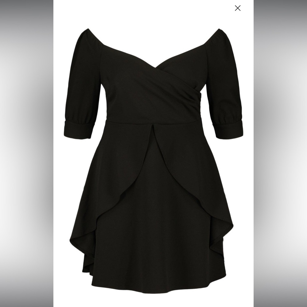 PLUS RUFFLE DETAIL WRAP SKATER DRESS